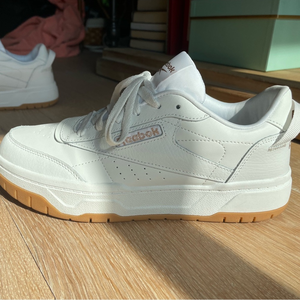 Reebok Platform White Sneakers with Gold Detailing Women’s Size 9